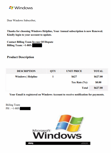 (fake Windows Support invoice)