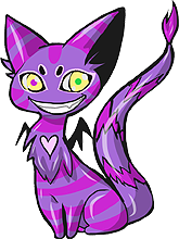 Striped purple and magenta cat-like creature.